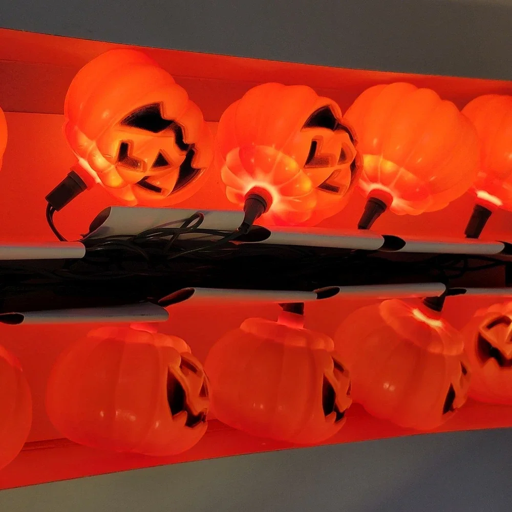 Vintage Walmart String Of 10 Halloween Jack O Lantern Pumpkin Lights - Tested